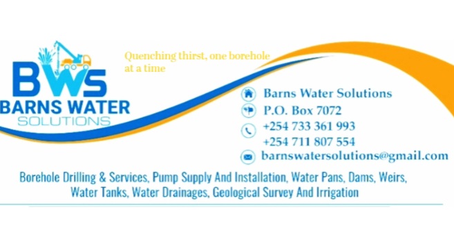 Barns Water Solutions Header Banner: Logo, Quenching thirst tagline, Contact Info, and Service List